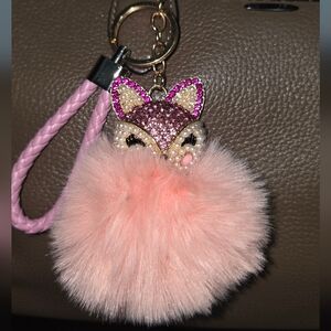 Pink Crystal Fox Pom Pom Keychain Or Bag Charm (CHARM ONLY)